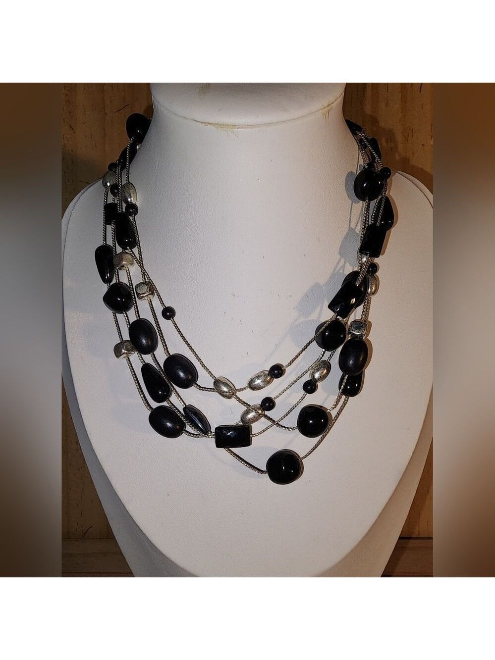 Anne Klein  Black and Silver Beaded Necklace 15" 2.5" Extender